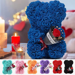Rose Flower Bear 9.45In Cute Artificial Forever Flower Rose with Clear Box Handmade Romantic Decorative Valentines Day Bear Gift