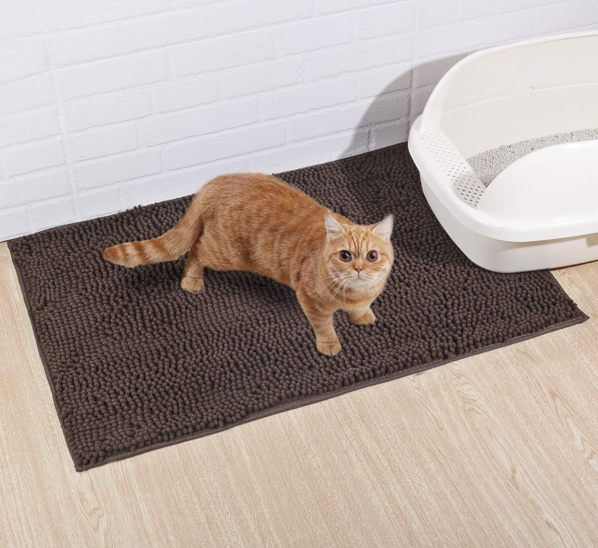 Cat Litter Mat, Litter Trapping Mat, 35"× 25" Cat Kitty Litter Rug with Waterproof Back, Super Soft for Cat'S Paws, Machine Washable, Brown